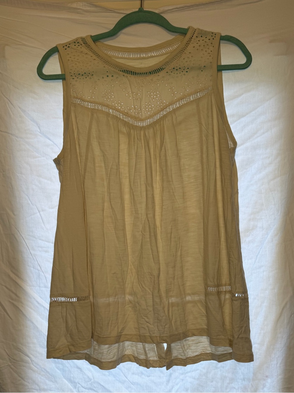 Sonoma Cream Sleeveless Eyelet Yoke Tank